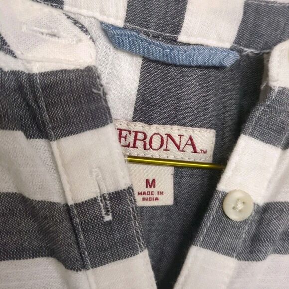 Merona Tunic Top Women Medium Stripes Nautical V-Neck Collarless Navy Cream M - Picture 5 of 11